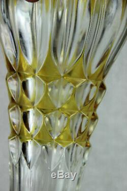 Vintage Bohemia Czech crystal glass yellow clear cut Vase 1950