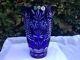 Vintage Bohemia Flower Cut Cobalt Blue 24% Lead Cased Round Crystal Vase 10 Nib