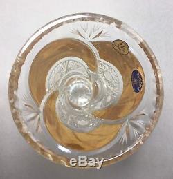 Vintage Bohemia Gold Enamel Hand Cut 24% Lead Crystal vase 7 NICE Czech