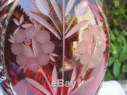 Vintage Bohemia Gold Ruby Flower Cut 24% Lead Crystal Jar Shape Vase 12 Nib