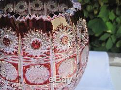Vintage Bohemia Gold Ruby Queen Lace Cut 24% Lead Crystal Jar Shape Vase 12 Nib