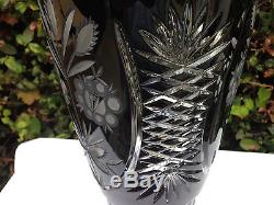 Vintage Bohemia Hand Cut Black 24% Lead Crystal Vase 10 Nib