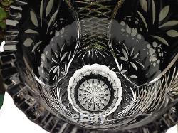 Vintage Bohemia Hand Cut Black 24% Lead Crystal Vase 10 Nib