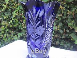 Vintage Bohemia Hand Cut Gold Ruby 24% Cased Lead Crystal Vase 10 Nib