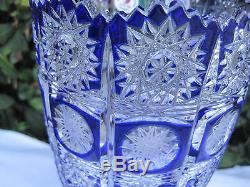 Vintage Bohemia Queen Lace Cobalt Blue Hand Cut 24% Lead Cased Crystal Vase 8