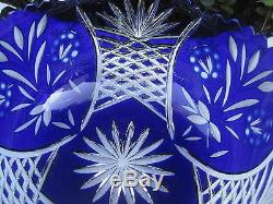Vintage Bohemia Queen Lace Cobalt Blue Hand Cut Crystal Round Bowl 9 Mint Nib
