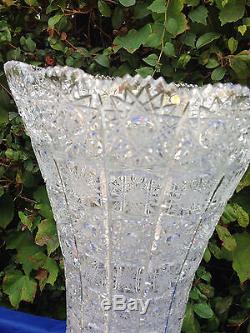 Vintage Bohemia Queen Lace Cut 24% Crystal Vase 14 Mint Nib