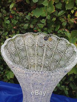 Vintage Bohemia Queen Lace Cut 24% Crystal Vase 16 Mint Nib