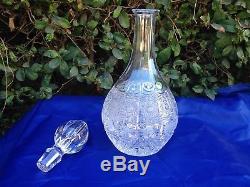 Vintage Bohemia Queen Lace Cut 24% Lead Crystal Wine Decanter 1 Liter Mint