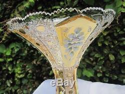 Vintage Bohemia Queen Lace Hand Cut 18k Gold Enamel 24% Lead Crystal Vase 12