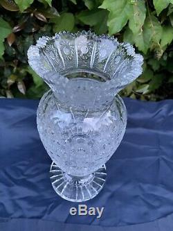 Vintage Bohemia Queen Lace Hand Cut 24% Lead Crystal Pedestal (fat) Vase 10