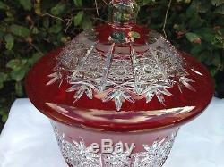 Vintage Bohemia Red Queen Lace Cut 24% Crystal Covered Vase 12 Mint Nib