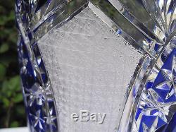 Vintage Bohemia Traditional Cut Cobalt Blue 24% Lead Cased Crystal Vase 10 Nib