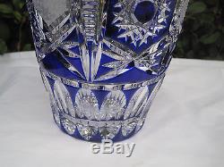 Vintage Bohemia Traditional Cut Cobalt Blue 24% Lead Cased Crystal Vase 10 Nib