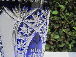 Vintage Bohemia Traditional Cut Cobalt Blue 24% Lead Cased Crystal Vase 8 Nib