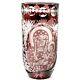 Vintage Bohemian Black Madonna Garnet /ruby Cranberry Cut To Clear Crystal Vase