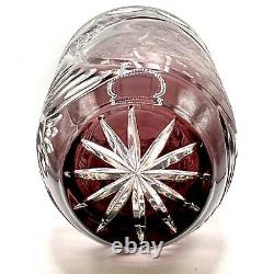 Vintage Bohemian Black Madonna Garnet /Ruby Cranberry Cut To Clear Crystal Vase