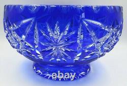Vintage Bohemian Blue Cut to Clear Glass Bowl