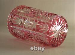 Vintage Bohemian Cranberry Cased Cut to Clear Crystal Vase Pineapple Pattern