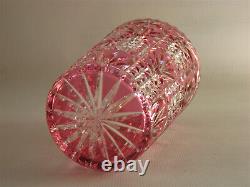Vintage Bohemian Cranberry Cased Cut to Clear Crystal Vase Pineapple Pattern