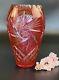 Vintage Bohemian Cranberry Cut To Clear Crystal Vase 8 1/4 Tall