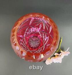 Vintage Bohemian Cranberry Cut to Clear Crystal Vase 8 1/4 Tall