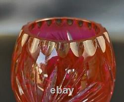 Vintage Bohemian Cranberry Cut to Clear Crystal Vase 8 1/4 Tall