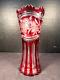 Vintage Bohemian Cranberry Overlay Cut To Clear Crystal Vase