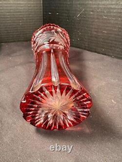 Vintage Bohemian Cranberry Overlay Cut to Clear Crystal Vase