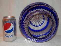 Vintage Bohemian Crystal Cobalt Cut To Clear Big Heavy Rose Bowl Vase Mint! Bin