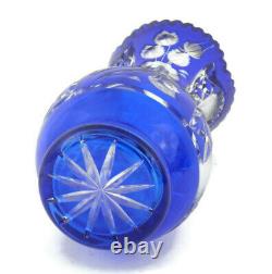 Vintage Bohemian Crystal Vase Cobalt Blue Cut to Clear withFloral Etching