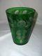 Vintage Bohemian Cut Crystal Glass Green To Clear Vase Flowers Leaves Nice