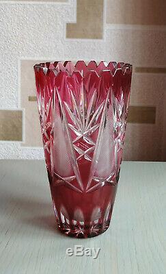 Vintage Bohemian Cut Glass Crystal Ruby Red Vase