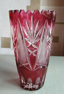Vintage Bohemian Cut Glass Crystal Ruby Red Vase