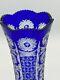 Vintage Bohemian Cut To Clear Cobalt Blue Vases Ruffled Top Thumbprint 7.25 H