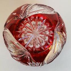 Vintage Bohemian Czech Art Glass Ruby Red Cut to Clear Crystal Rose Bowl Vase 5