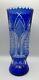Vintage Bohemian Czech Cobalt Blue Cut To Clear Crystal Glass Vase 13 3/4 In