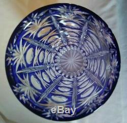Vintage Bohemian Czech Cobalt Blue Cut to Clear Thick Cased Crystal Vase EUC