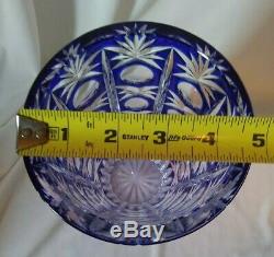Vintage Bohemian Czech Cobalt Blue Cut to Clear Thick Cased Crystal Vase EUC