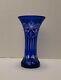 Vintage Bohemian Czech Colbolt Blue Cut/clear Crystal Glass 10 Starburst Vase