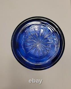 Vintage Bohemian Czech Colbolt Blue Cut/Clear Crystal Glass 10 Starburst Vase