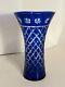 Vintage Bohemian Czech Colbolt Blue Cut/clear Crystal Glass 9 Starburst Vase