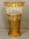 Vintage Bohemian Czech Crystal Amber Cut To Clear Crystal Vase 8 Sunflower