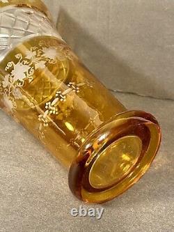 Vintage Bohemian Czech Crystal Amber Cut To Clear Crystal Vase 8 Sunflower