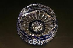 Vintage Bohemian Czech Crystal Bowl Vase Cut To Clear Cobalt Blue