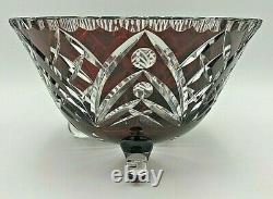 Vintage Bohemian Czech Crystal Bowl Vase Cut To Clear Ruby Red