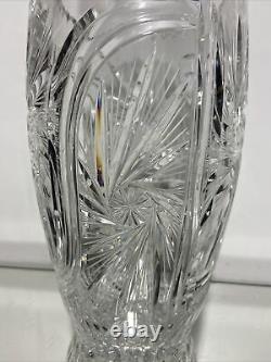Vintage Bohemian Czech Cut Crystal Tall Vase Hand Cut
