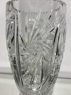 Vintage Bohemian Czech Cut Crystal Tall Vase Hand Cut