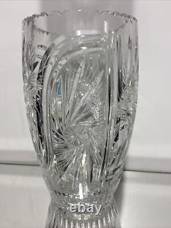 Vintage Bohemian Czech Cut Crystal Tall Vase Hand Cut