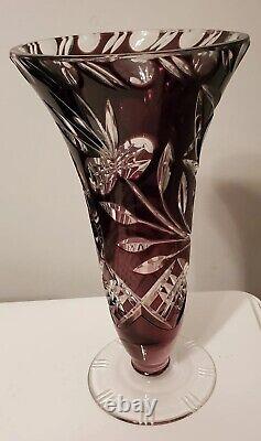 Vintage Bohemian Czech Cut To Clear Amethyst Purple Crystal Vase